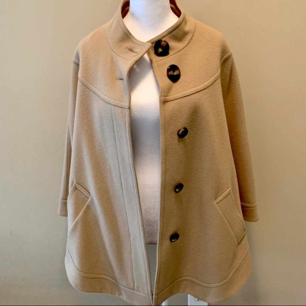 Helene Berman London cape poncho coat with tortoise shell buttons and pockets XS - Picture 9 of 14